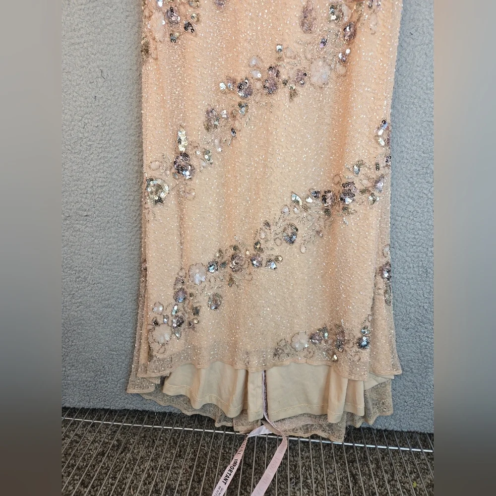 Mac Duggal Maxi Gown Womens Sz 4 Nude Silver Embellished Sequins Beads Lined - Picture 5 of 16